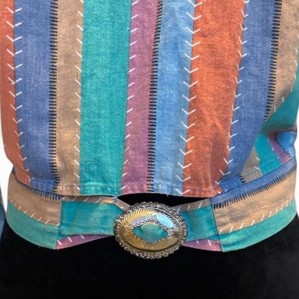 90s Western Stripe Crop Button Up – Southwest Cowgirl Top M - Picture 5 of 8